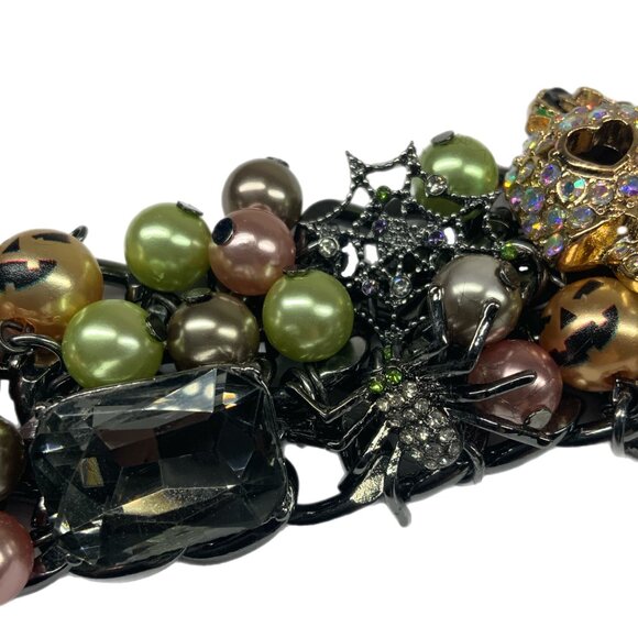 Betsey Johnson Halloween Statement Bib Necklace Skull Spider Cat Ghost Glow Bead - Picture 10 of 16